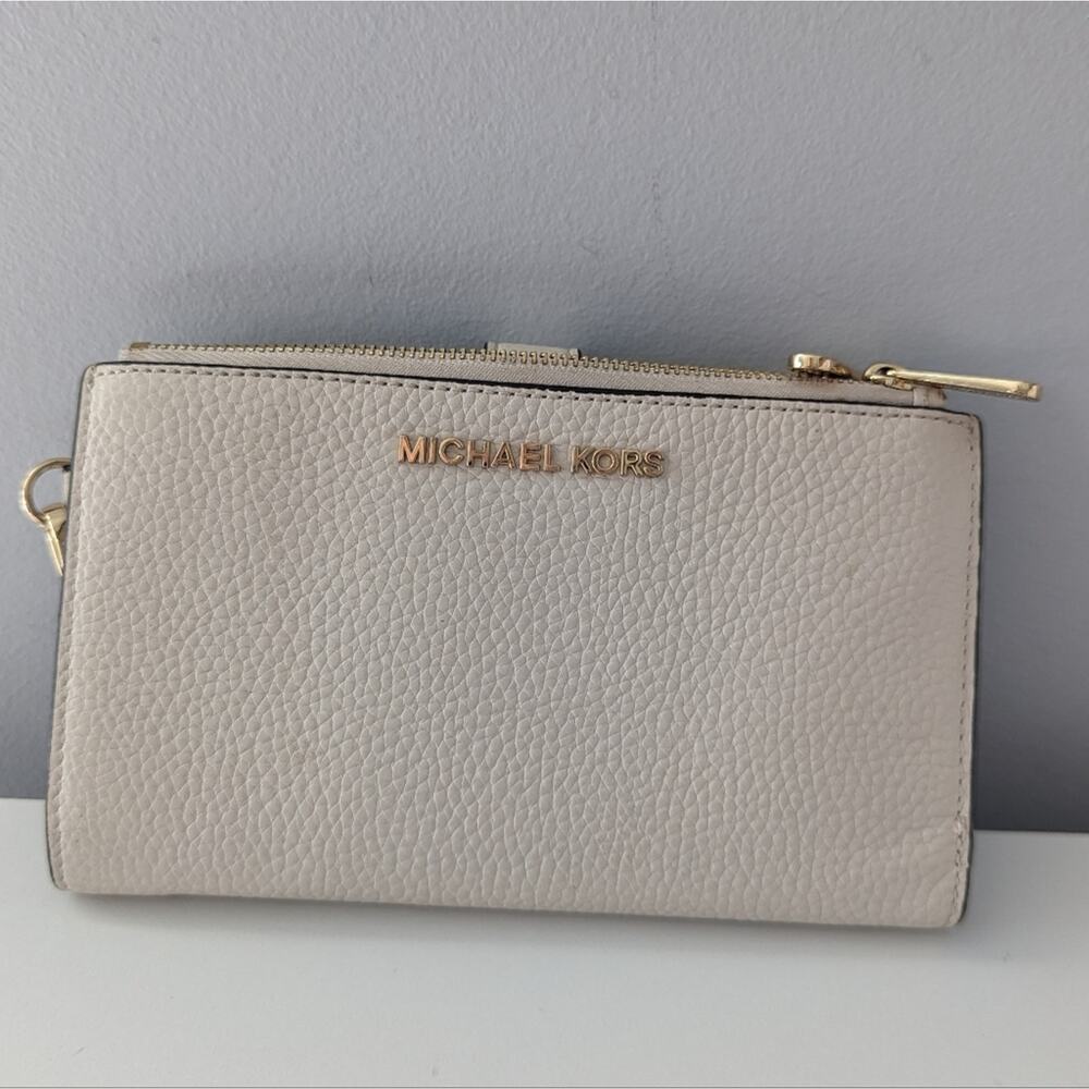 Michael Kors Pebbled Leather Wristlet Clutch in Light Beige with Gold Hardware